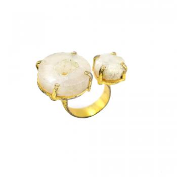 Handmade Designer Nickel-Free Gold Plated High Fashion Designer solar quats  Stone Seated Ring 